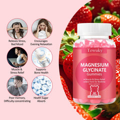 Close-up of Tewuky gummies showing strawberry flavor and chewable intake.