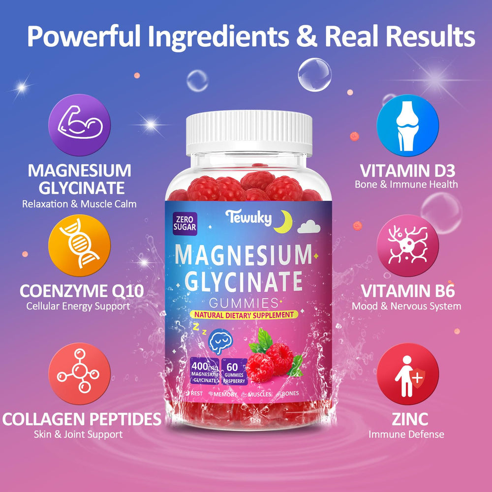 Gummies showing the D3, B6, CoQ10, collagen and zinc blend for wellness.