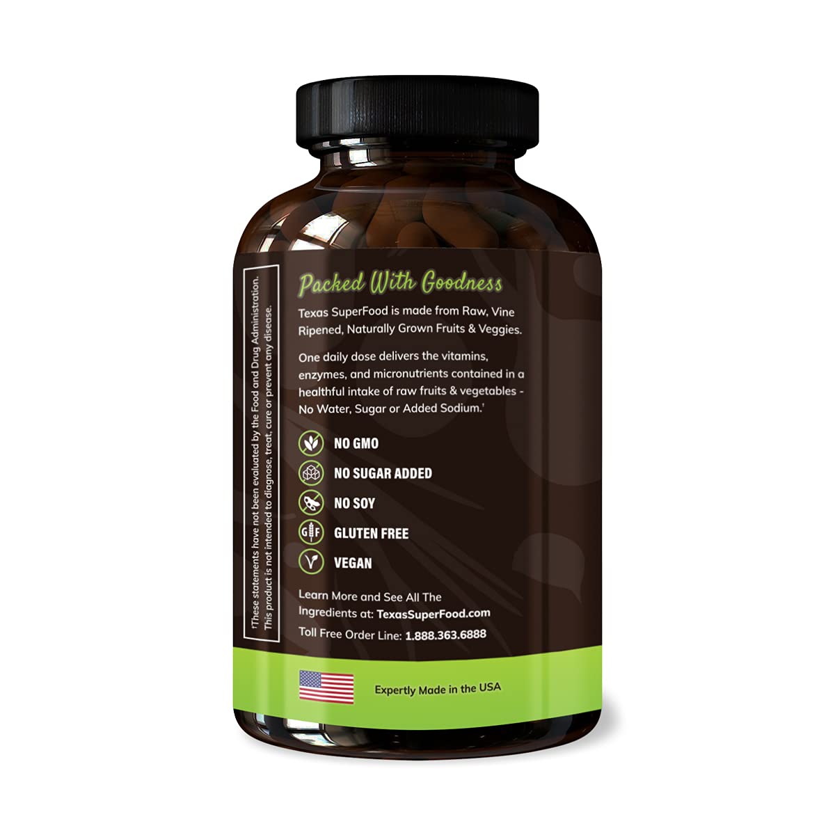 Close-up of Texas SuperFood Original capsules for convenient daily nutrition.