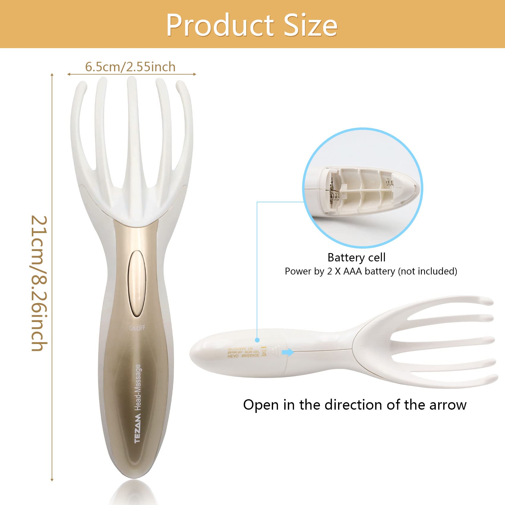 Tezam head massager ergonomic handle for easy use anywhere
