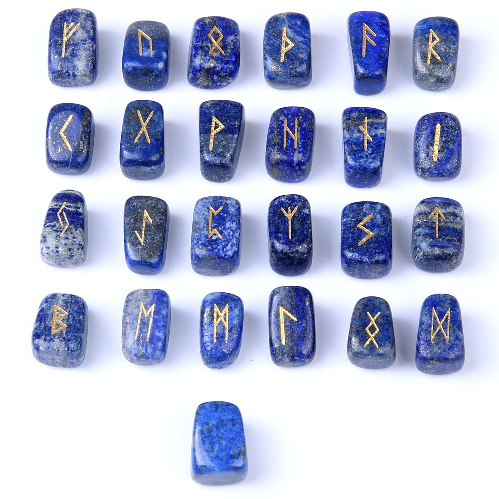 TGS Gems RN001 lapis lazuli rune stone closeup showing natural veining.