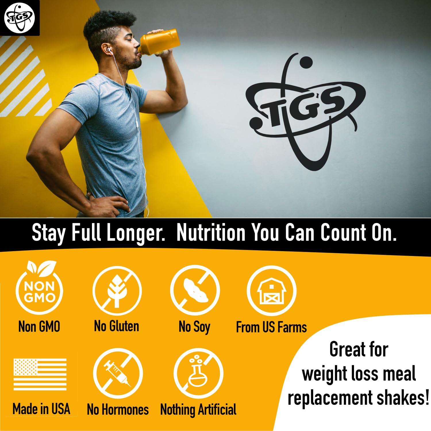 TGS Nutrition chocolate whey protein powder used in cooking and baking scenes