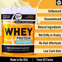 Unflavored whey powder pour by TGS Nutrition blends smoothly in drinks