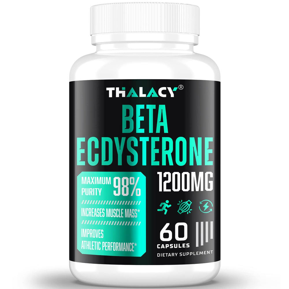 Thalacy 1200mg Beta Ecdysterone bottle on shelf for lean muscle support.