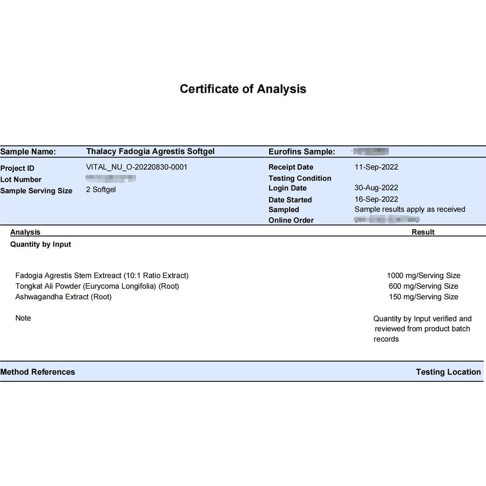 Thalacy Ashwagandha triple-effect formula shown on label for stress adaptation during training.