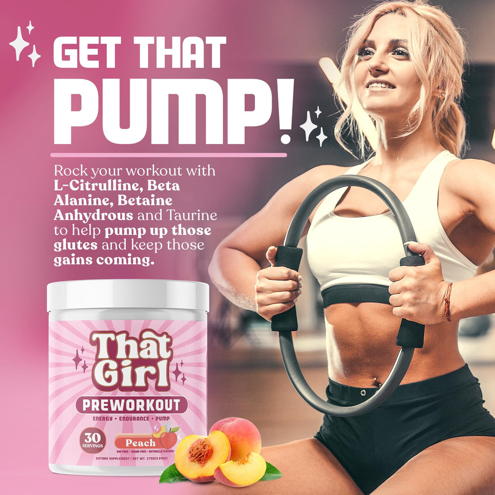 That Girl Pre Workout natural energy blend emphasizes jitter-free focus and steady stamina.