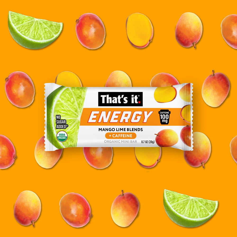 That's It Mango Lime Energy Mini Bars pair well with coffee for a steady energy boost