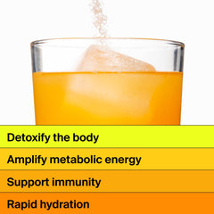 A mango lemonade mix in a glass shows the vibrant flavor and easy hydration routine