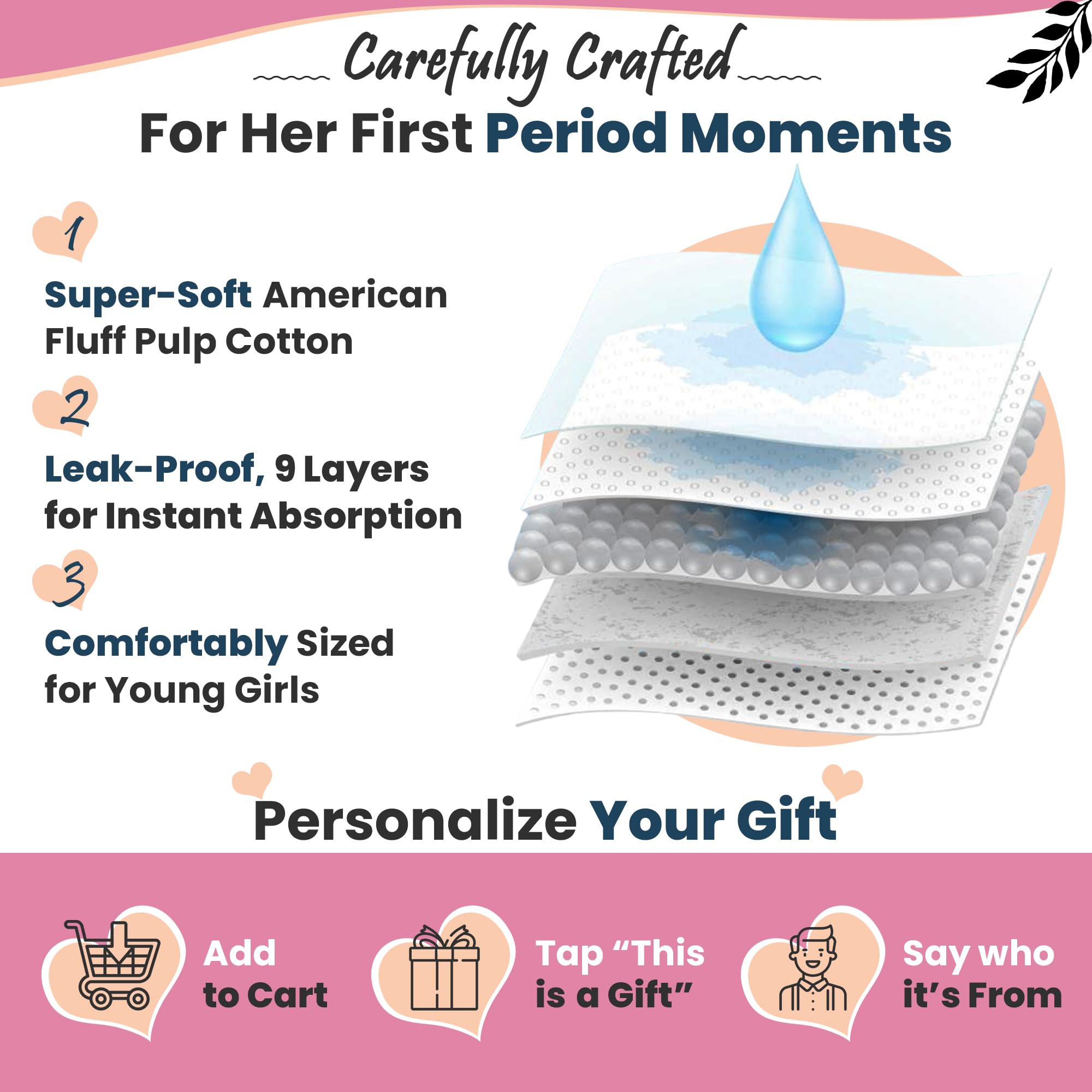 The Bloom pads and liners are neatly organized for quick selection.