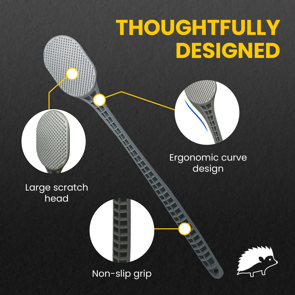 The Body Scratcher exfoliator-bristles removing dry skin with gentle action.