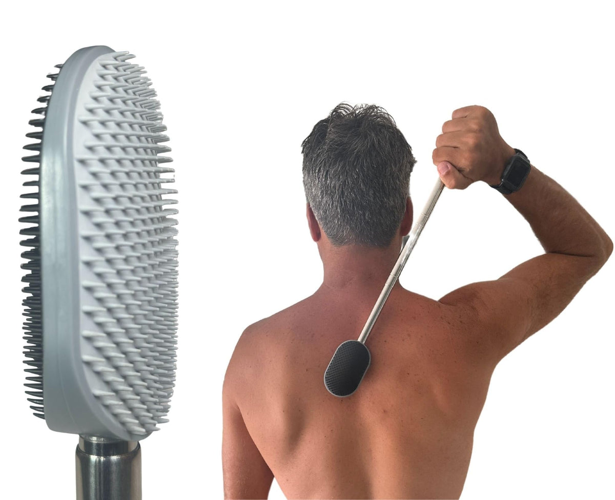 The Body Scratcher with extendable handle reaching hard-to-reach areas for comfort.
