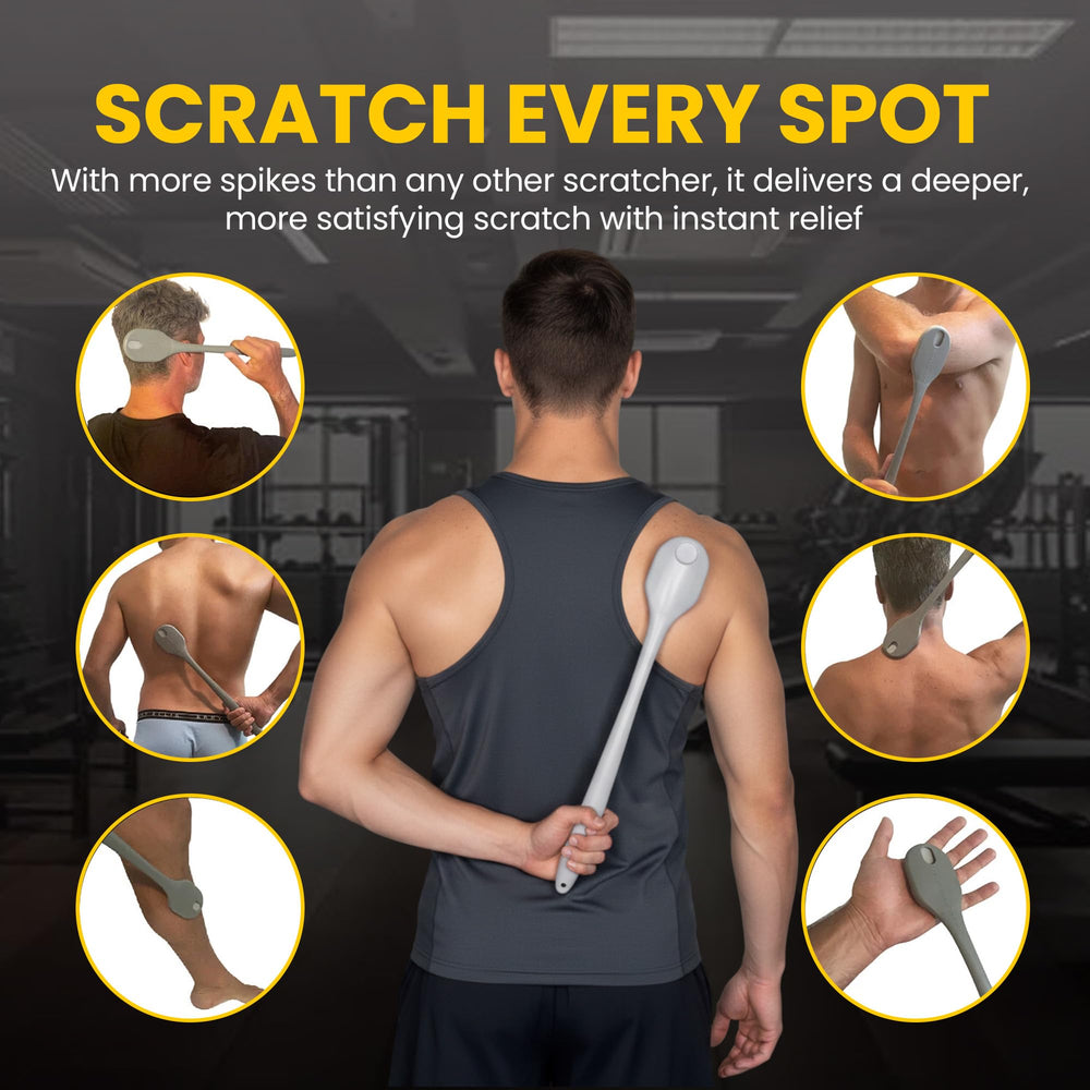 The Body Scratcher scalp-massager close-up shows soothing head massage.