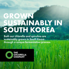 The Chlorella Company spirulina-chlorella tablets nutrition profile highlights plant-based protein and vitamins