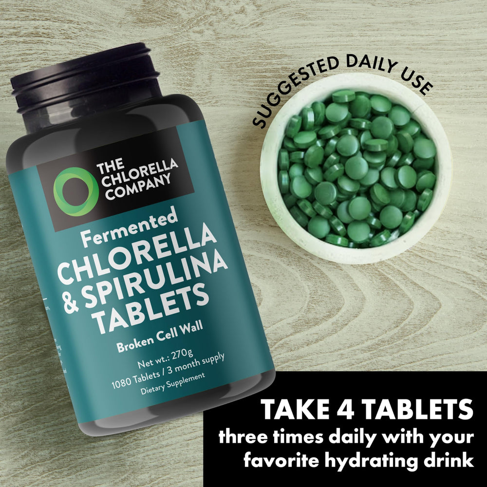 The Chlorella Company vegan superfood tablets packaging emphasizing non GMO and clean ingredients