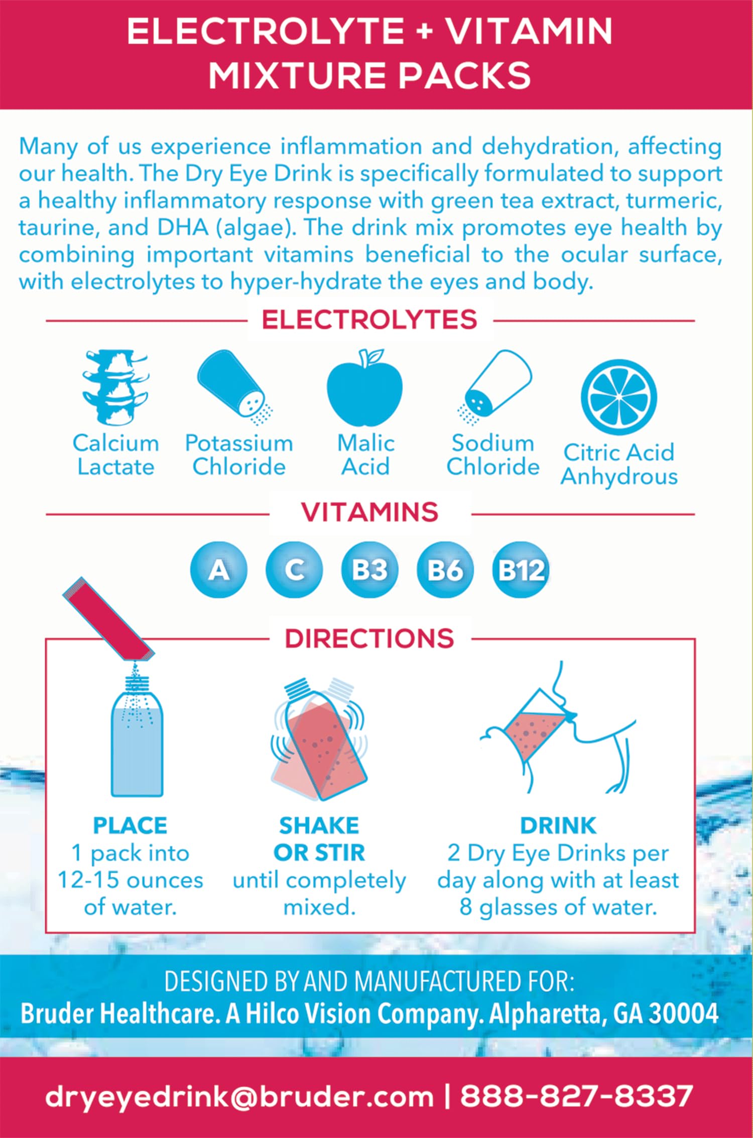 The Dry Eye Drink sugar-free hydration powder dissolves cleanly in water