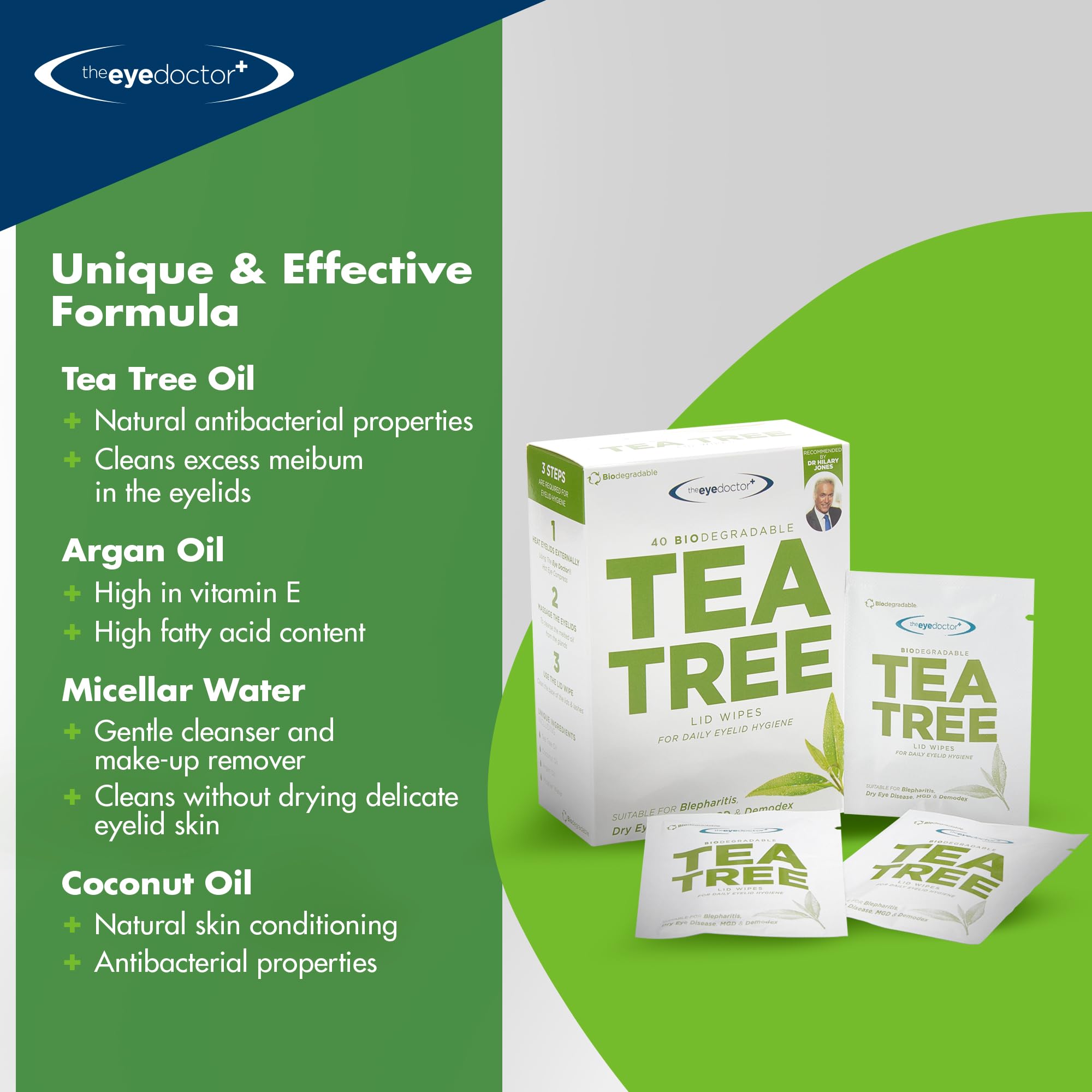 The Eye Doctor Tea Tree Eyelid Wipes moisturize lids with coconut oil