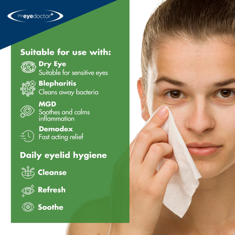 The Eye Doctor Tea Tree Eyelid Wipes large wipe size for thorough cleansing
