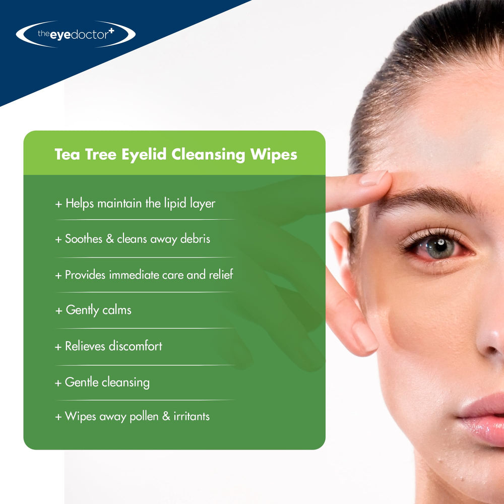 The Eye Doctor Tea Tree Eyelid Wipes being used across lashes for cleansing.