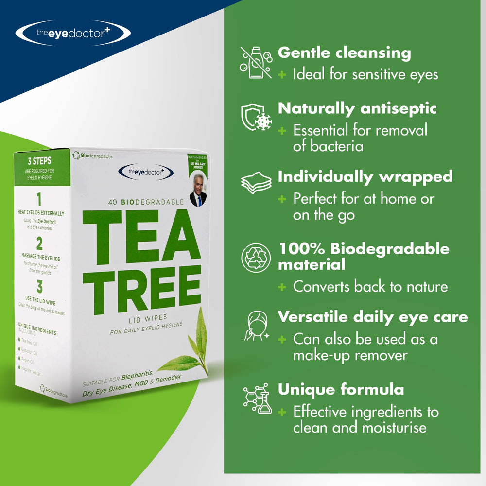The Eye Doctor Tea Tree Eyelid Wipes tea tree oil soothing for lids