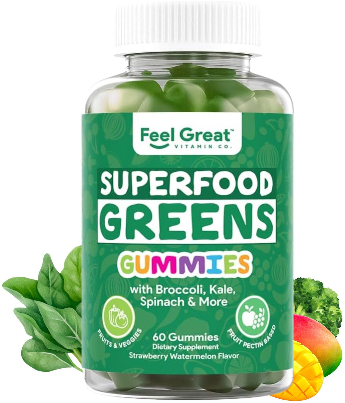 The Feel Great Vitamin Company Super Greens Gummies bottle for daily immunity support.