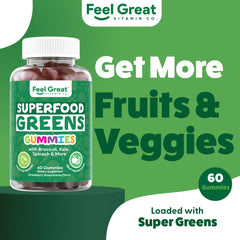 The Feel Great Vitamin Company Super Greens Gummies close-up showing chewy texture.