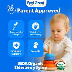 The Feel Great Vitamin Company USDA Organic elderberry label highlights natural ingredient quality