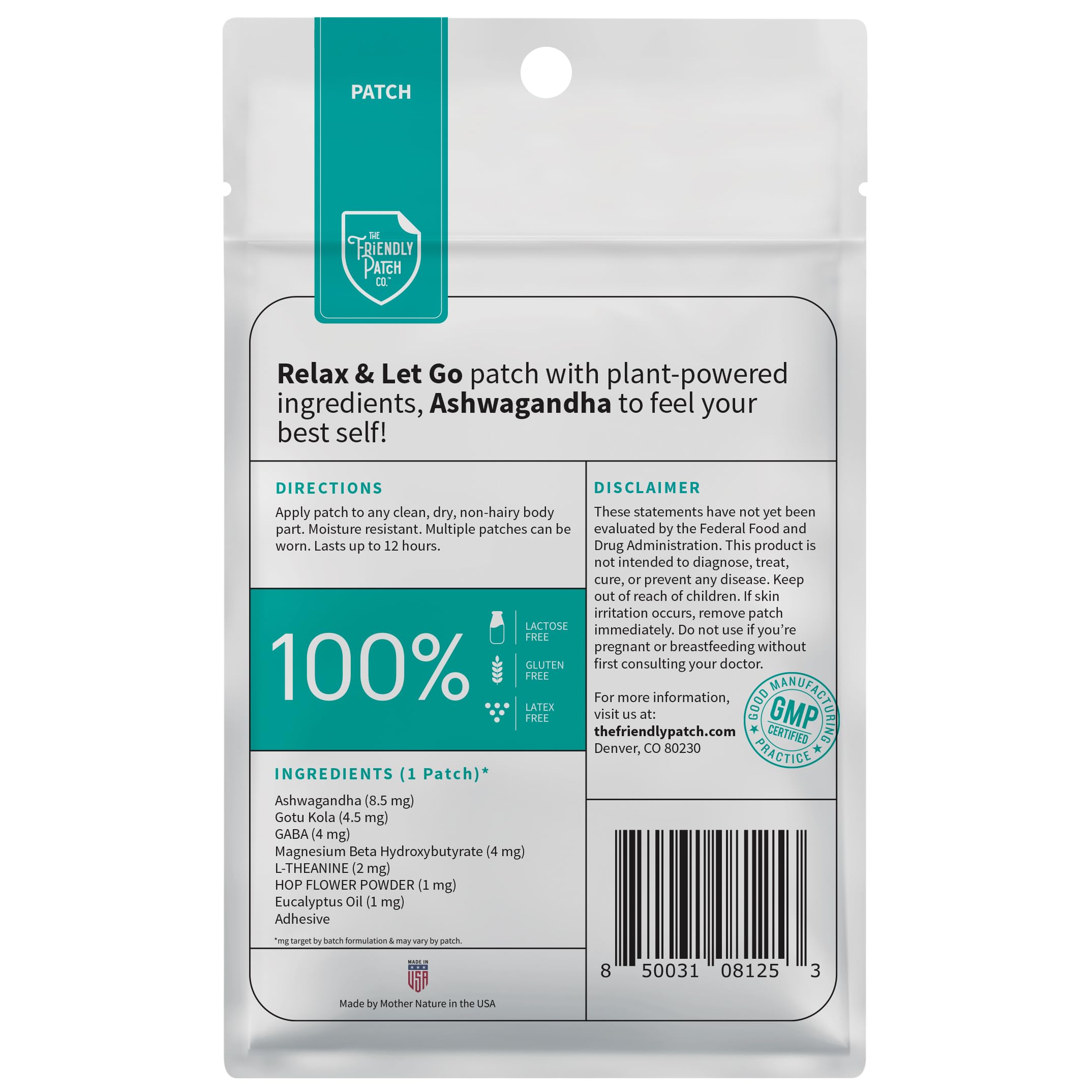 The Friendly Patch Relax patch on the back showing discreet wear