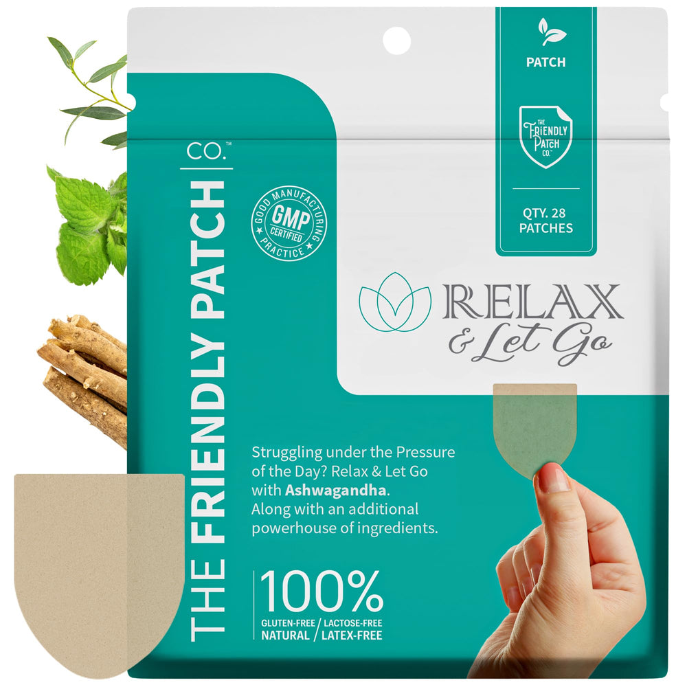 The Friendly Patch Relax & Let Go applied on the forearm for calm daily use