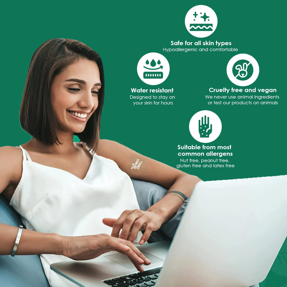The Friendly Patch Relax & Let Go on the wrist for skin-friendly placement