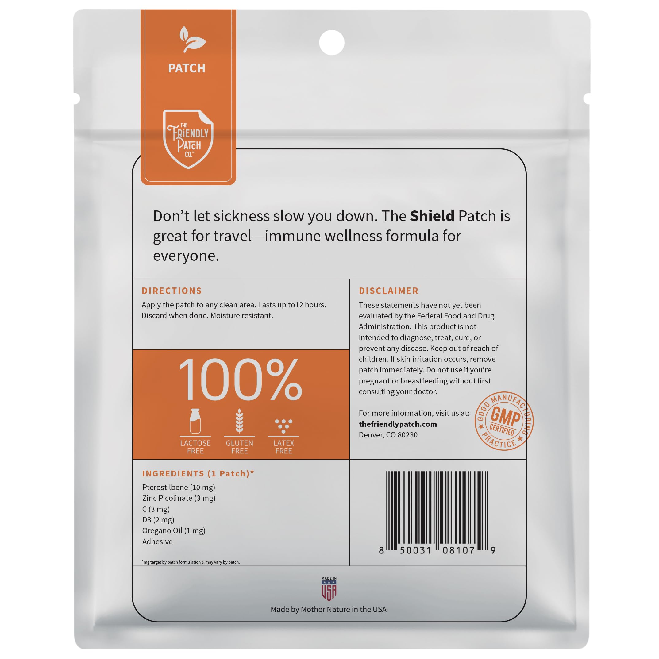 The Friendly Patch Shield Immunity Patch packaging highlights 28-count box