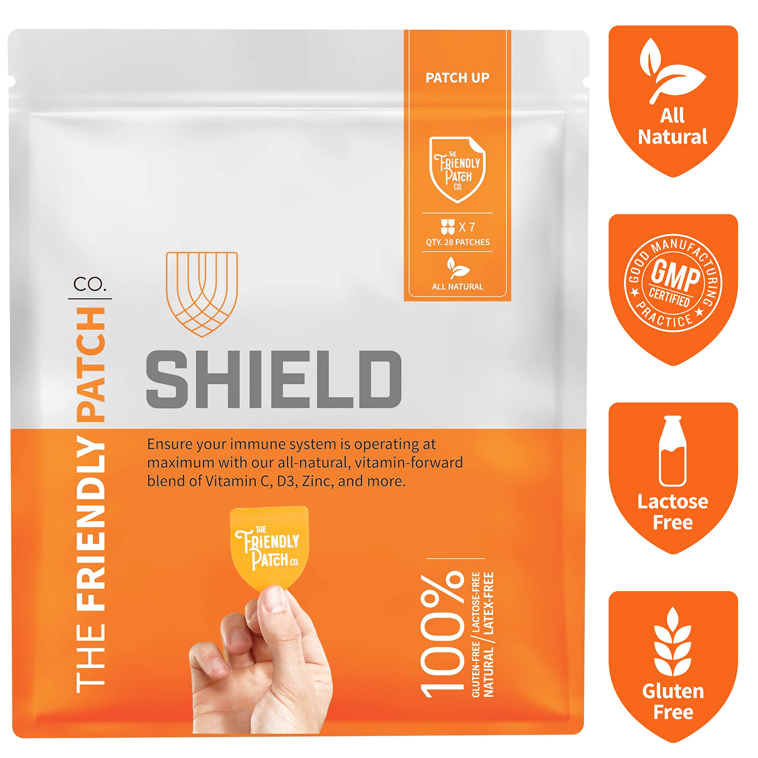The Friendly Patch Shield Immunity Patch application instructions illustrated