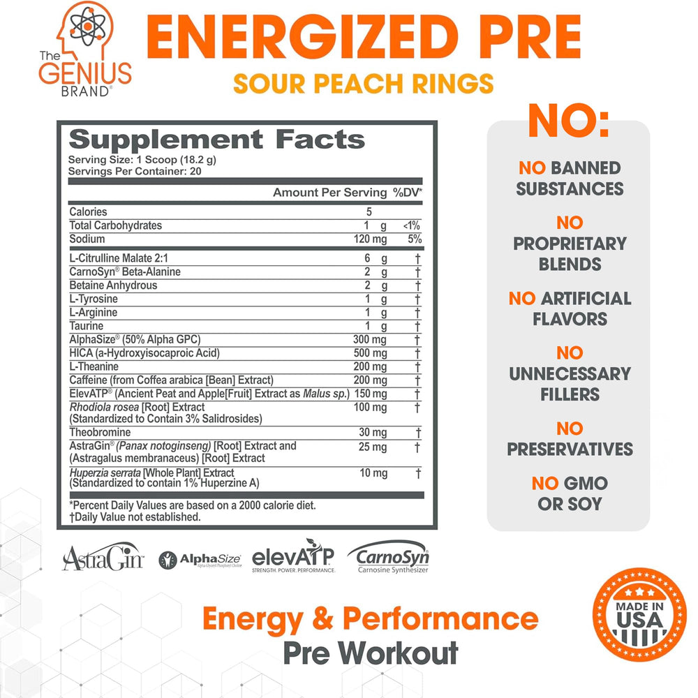 AlphaSize and L-Theanine in Genius Energized supporting sharper focus during lifting.