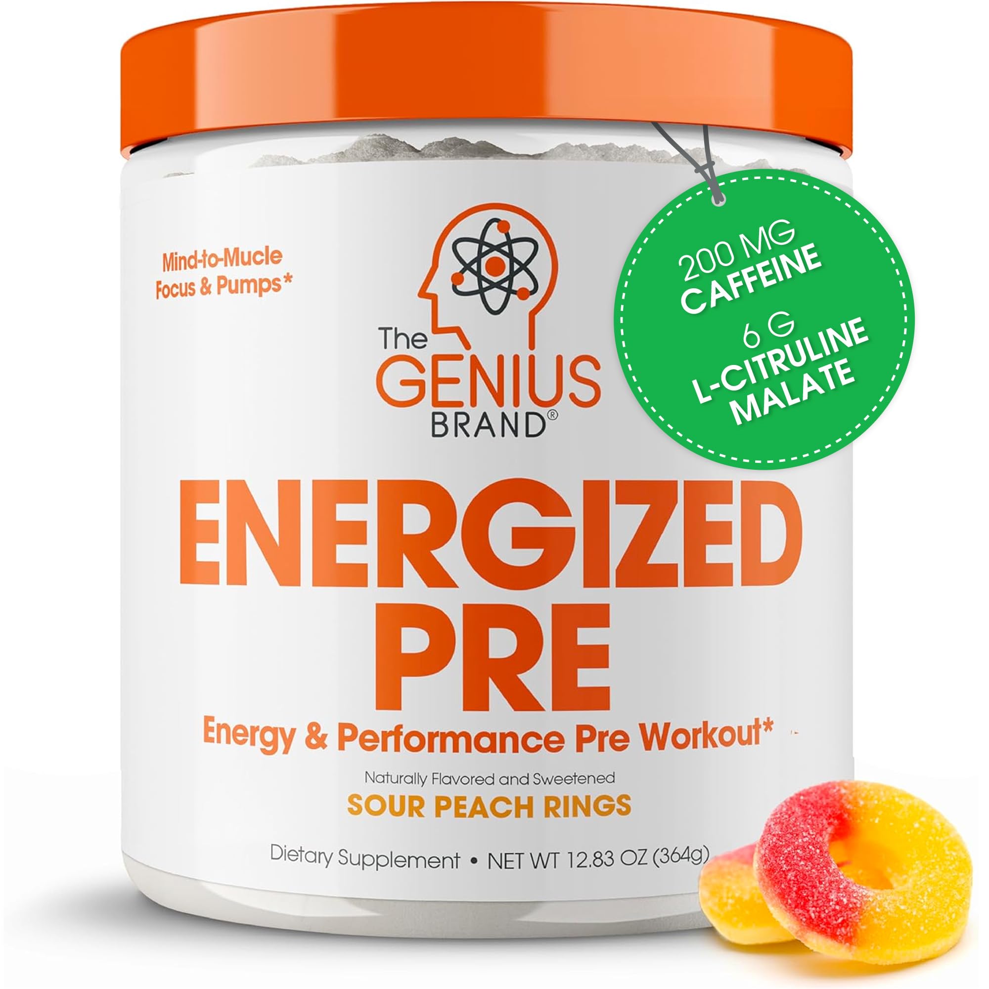 The Genius Brand Energized pre-workout bottle being poured for a powerful training session.