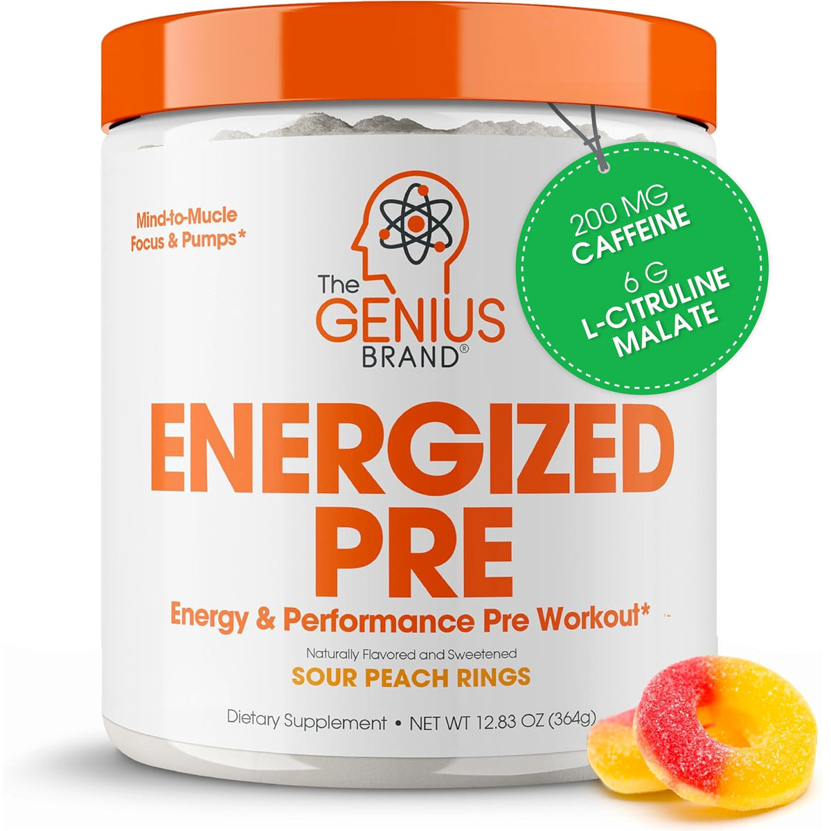 The Genius Brand Energized pre-workout bottle being poured for a powerful training session.