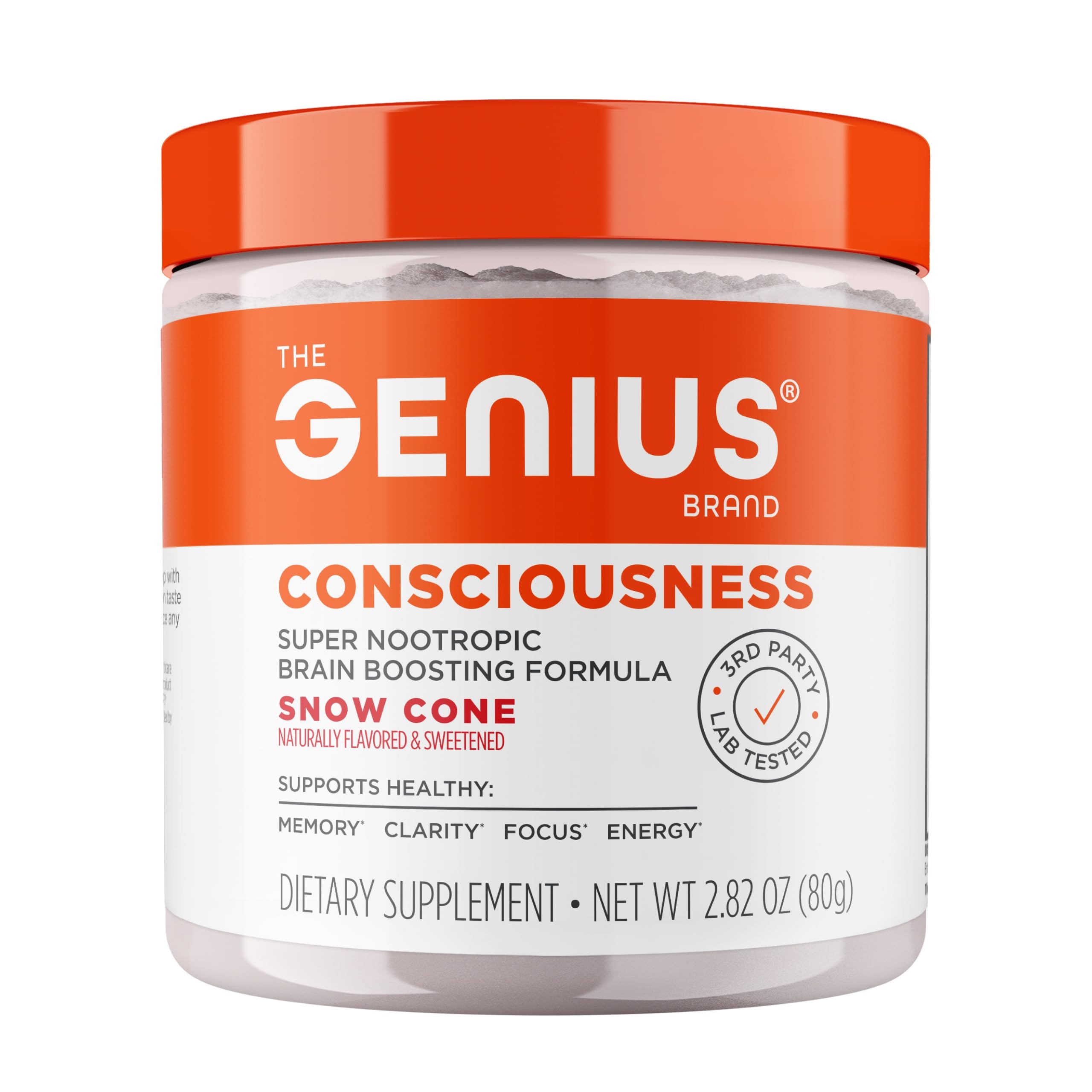 The Genius Brand Genius Consciousness snow cone bottle pour supports focus and daytime clarity.