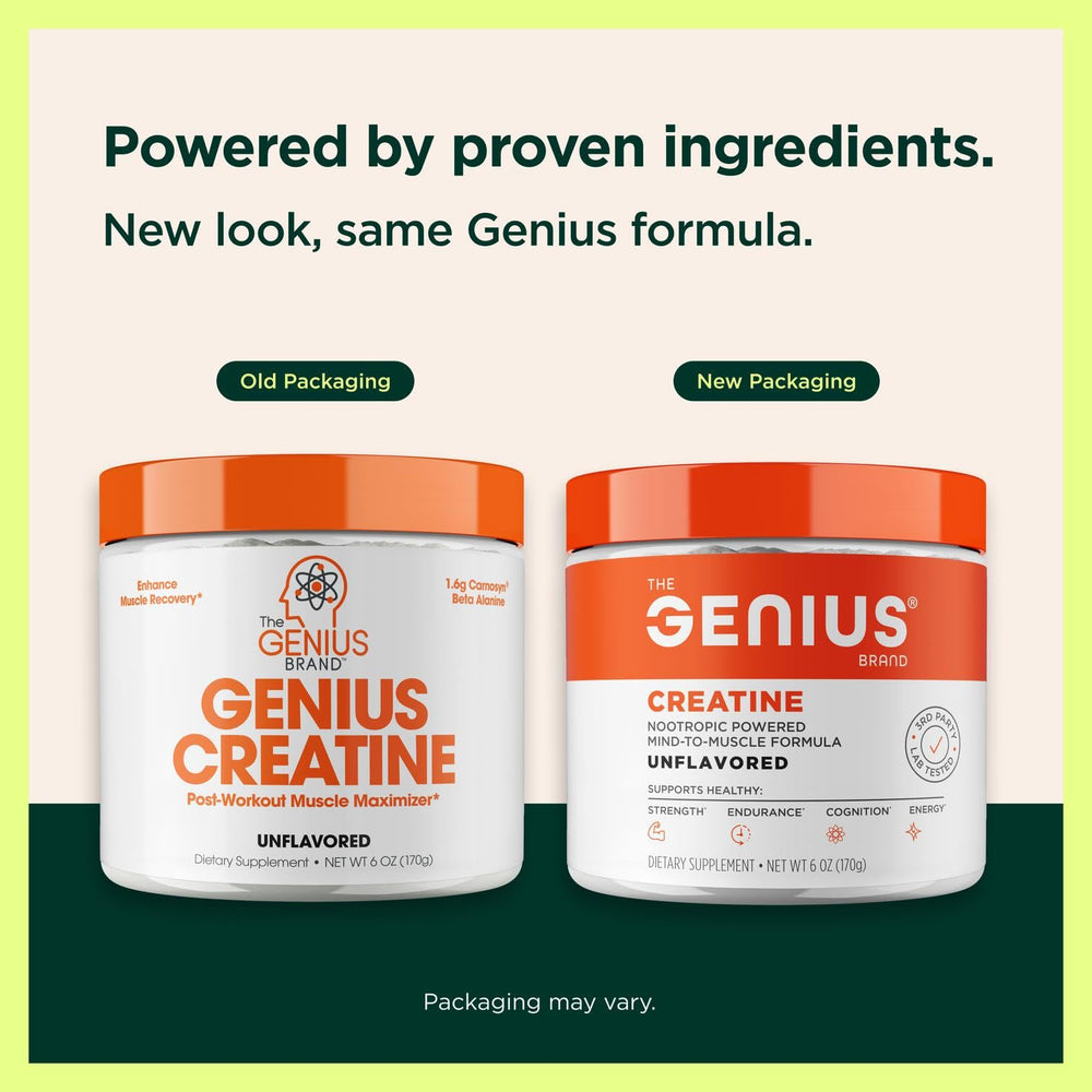 The Genius Brand Genius Creatine mind-to-muscle formula supports sharper focus during training.