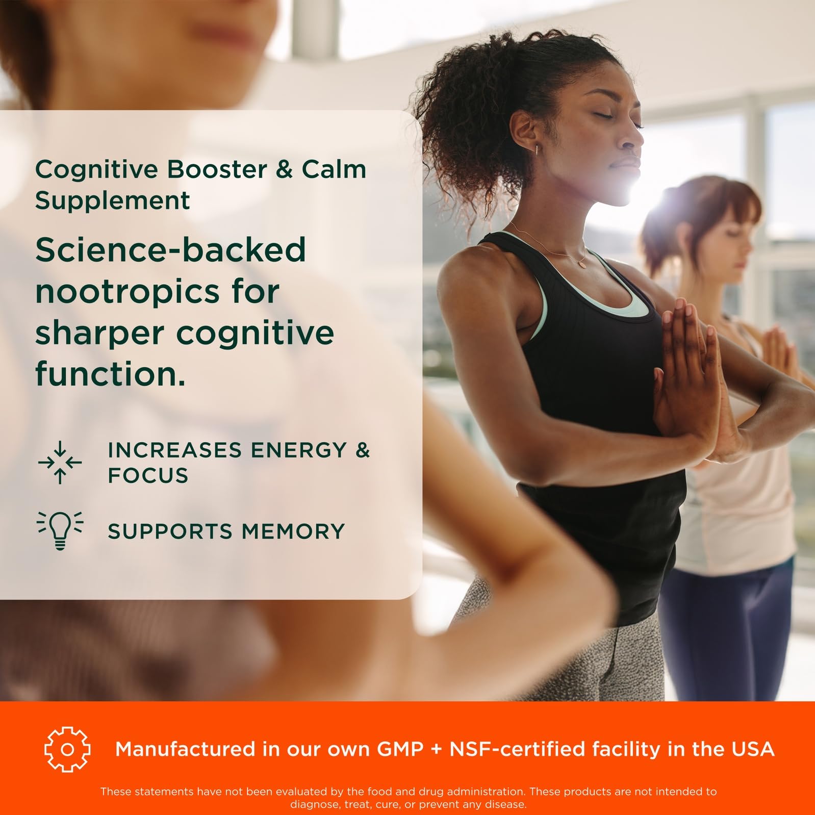 The Genius Brand Genius Mindfulness label front highlights ashwagandha and blueberries for natural brain support