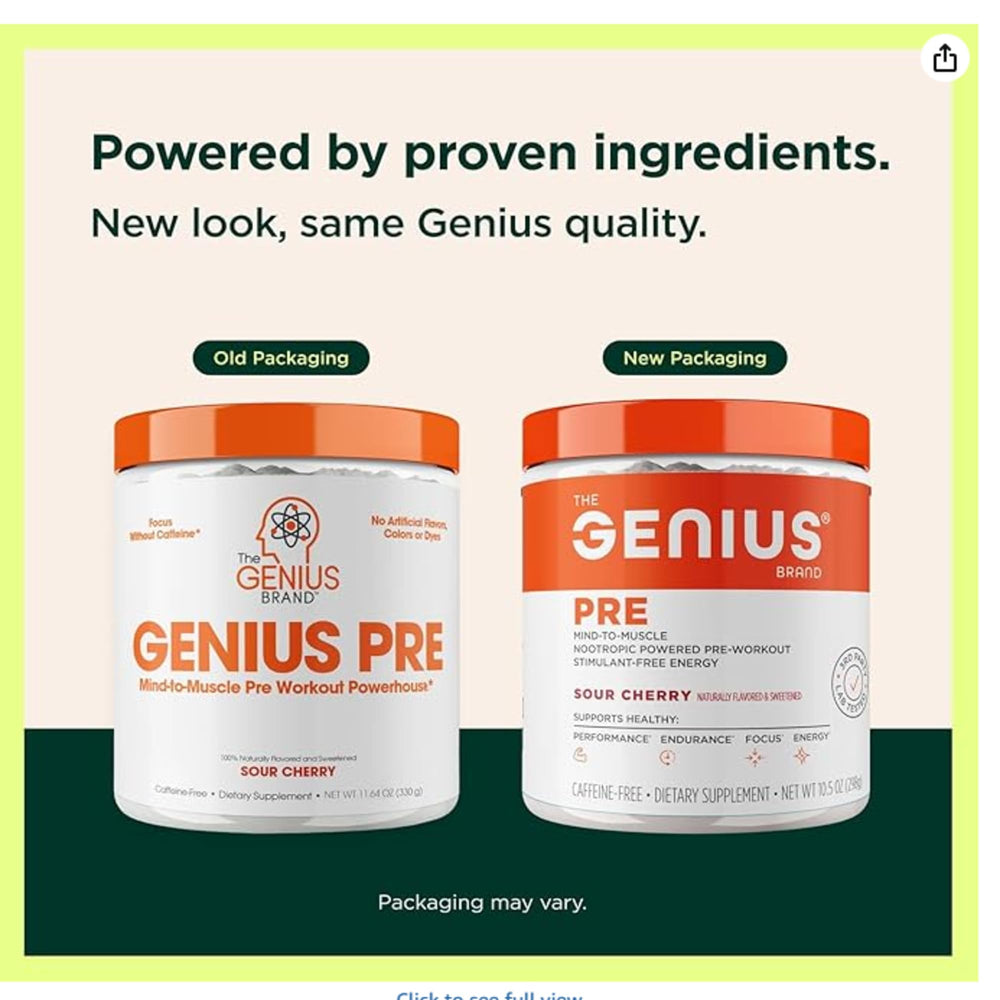 The Genius Brand Genius Pre scoop dispensing into glass shows smooth mix and taste.