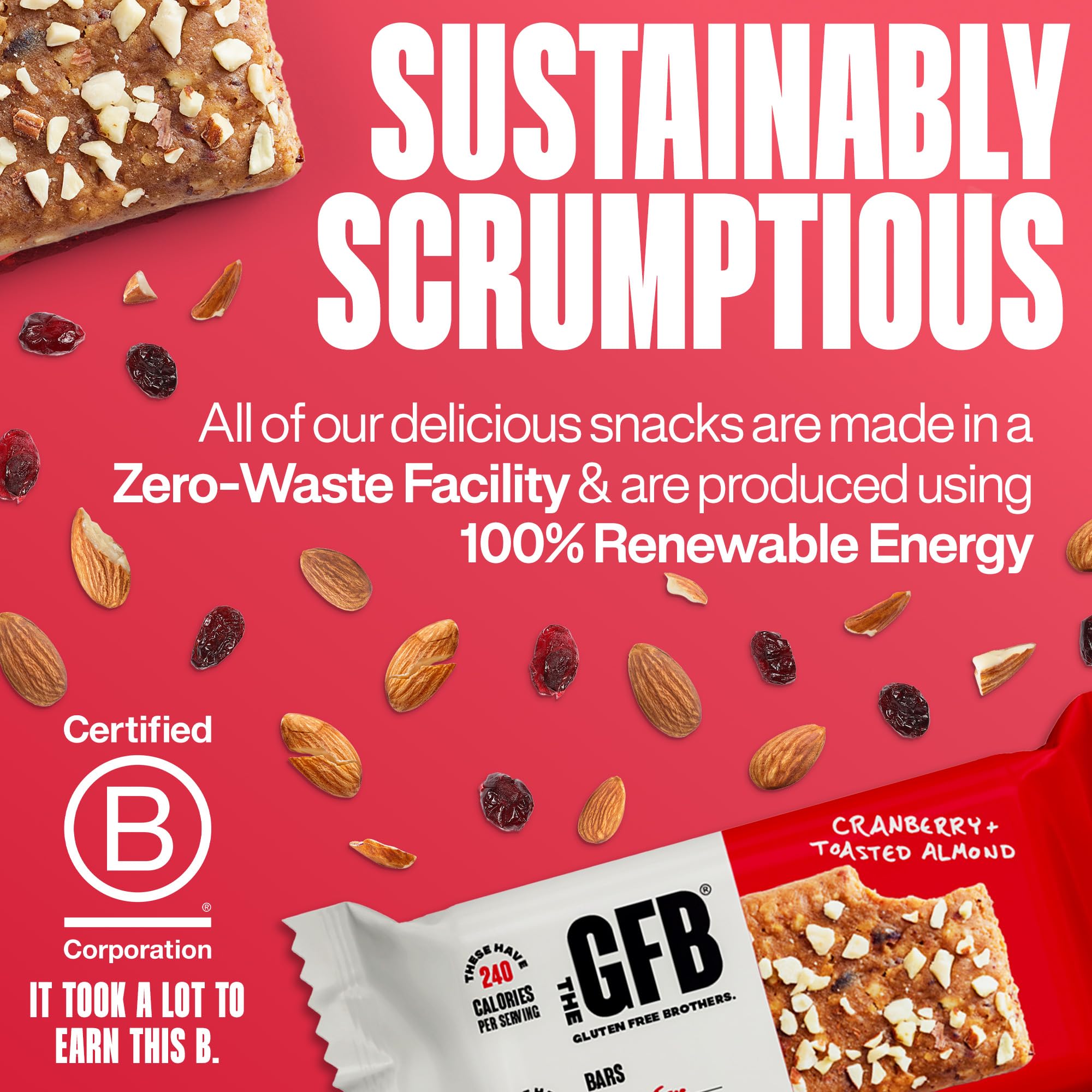 The GFB Cranberry Toasted Almond bar in a gym bag shows portability for workouts.