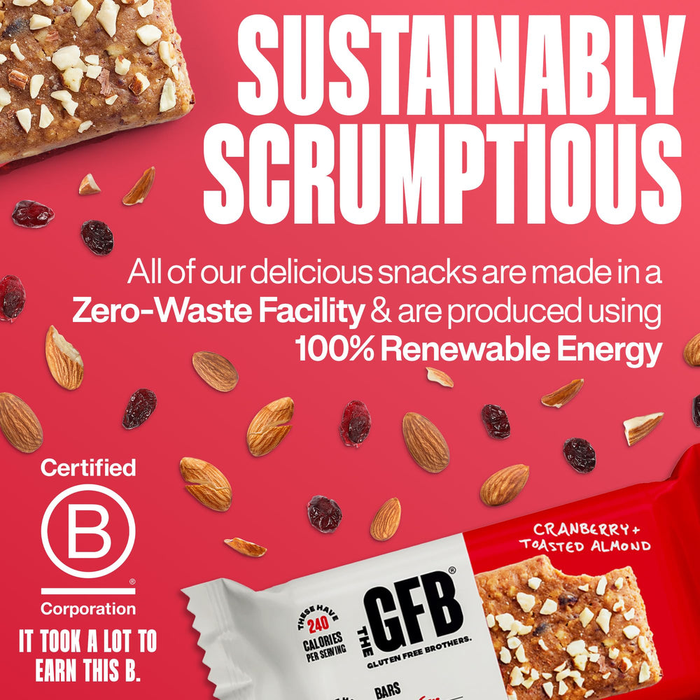 The GFB Cranberry Toasted Almond bar in a gym bag shows portability for workouts.