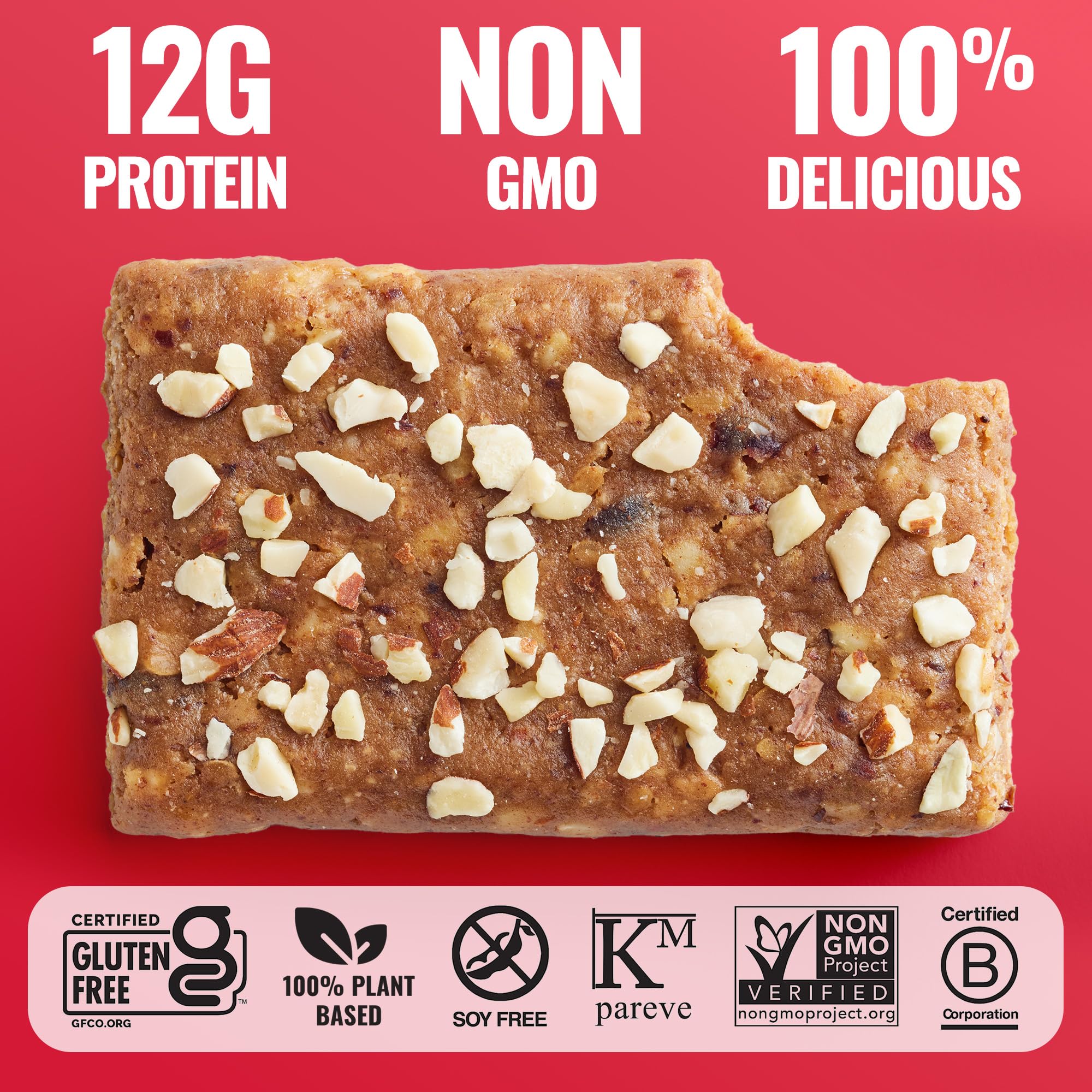 The GFB Cranberry Toasted Almond bar slice demonstrates portion control and protein-rich snacking.