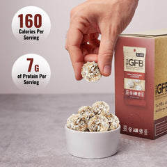 The GFB bites ingredients spread, highlighting plant-based protein and organic elements for daily energy.