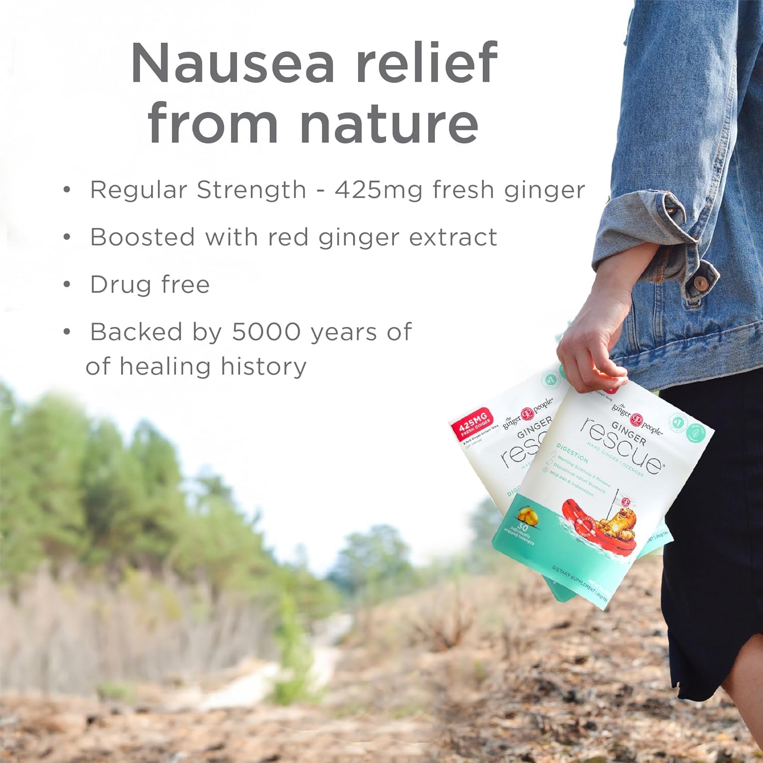 Individually wrapped Ginger Rescue lozenges, perfect for on-the-go use.