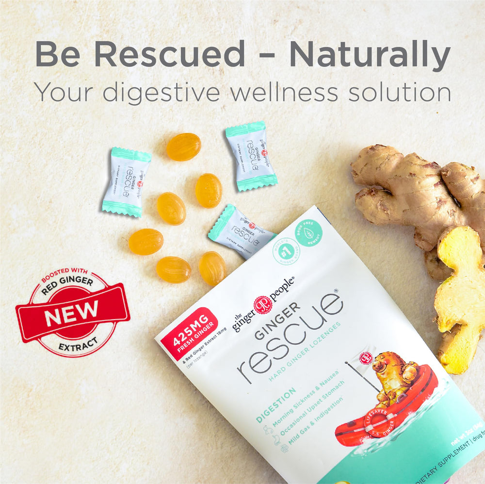 The Ginger People Ginger Rescue lozenges, individually wrapped for portability