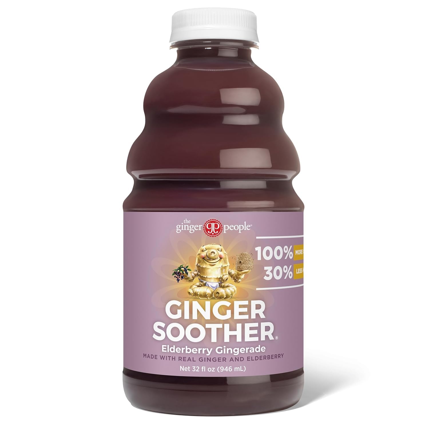 The Ginger People Ginger Soother Elderberry Gingerade: ginger and elderberry ingredients for natural refreshment.