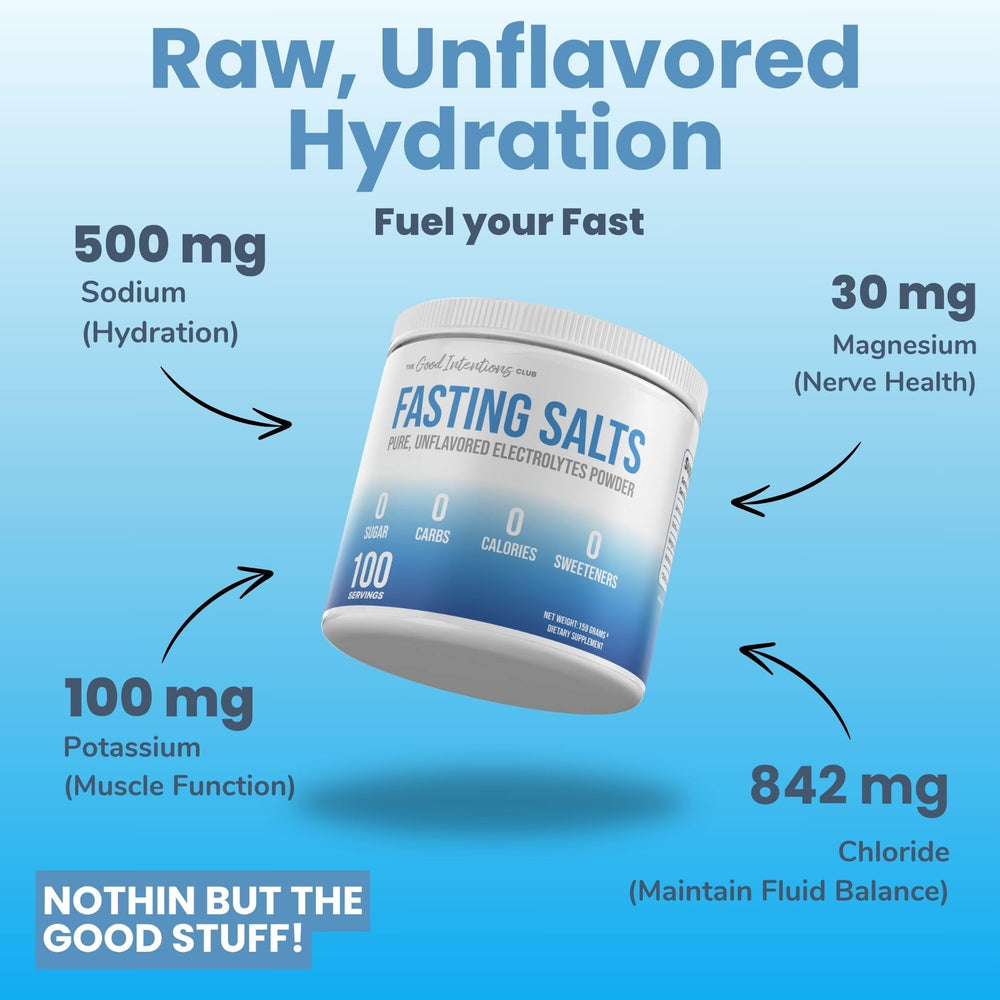 The Good Intentions Club unflavored electrolyte powder scoop for precise serving.