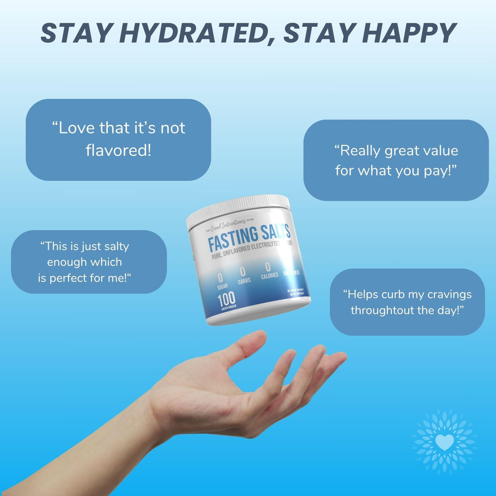 The Good Intentions Club unflavored powder mixing into water for easy hydration.