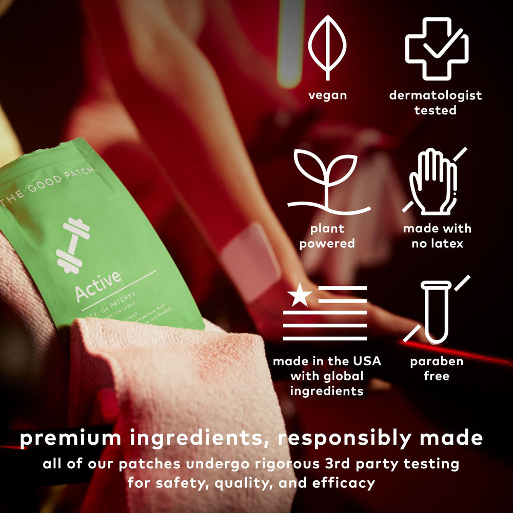 Vegan, non-GMO, paraben-free patch designed for wearable wellness.