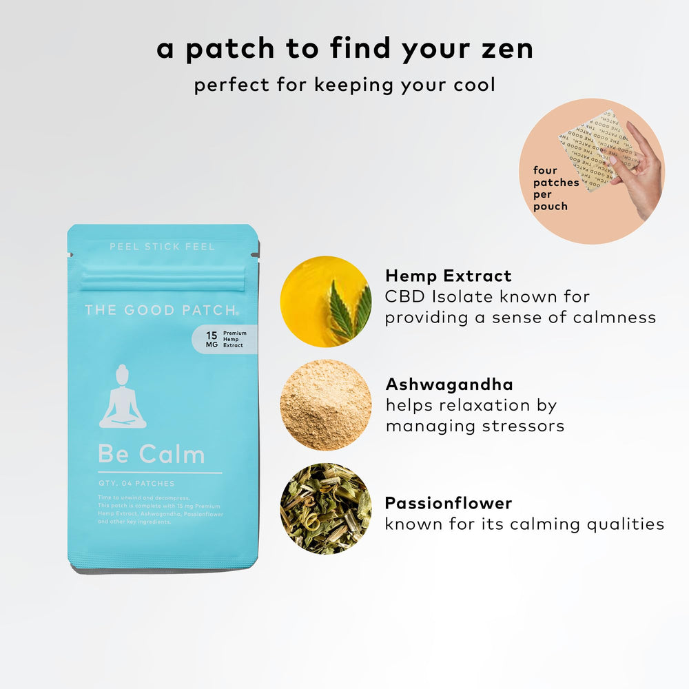 Be Calm Patch with ashwagandha root shown for plant-powered calm