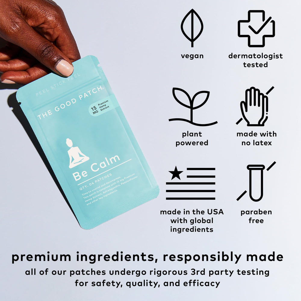 Discreet wrist placement of The Good Patch Be Calm Patch for on-the-go calm